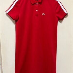 Lacoste Red Polo Dress with White Shoulder Stripes